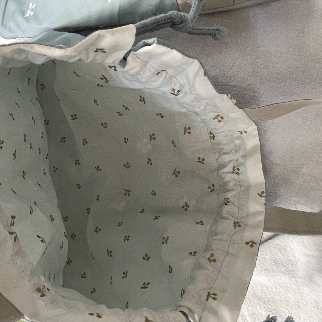 入園入学セット☆リボン刺繍 くすみブルー レッスンバッグ 上履き入れお着替え袋