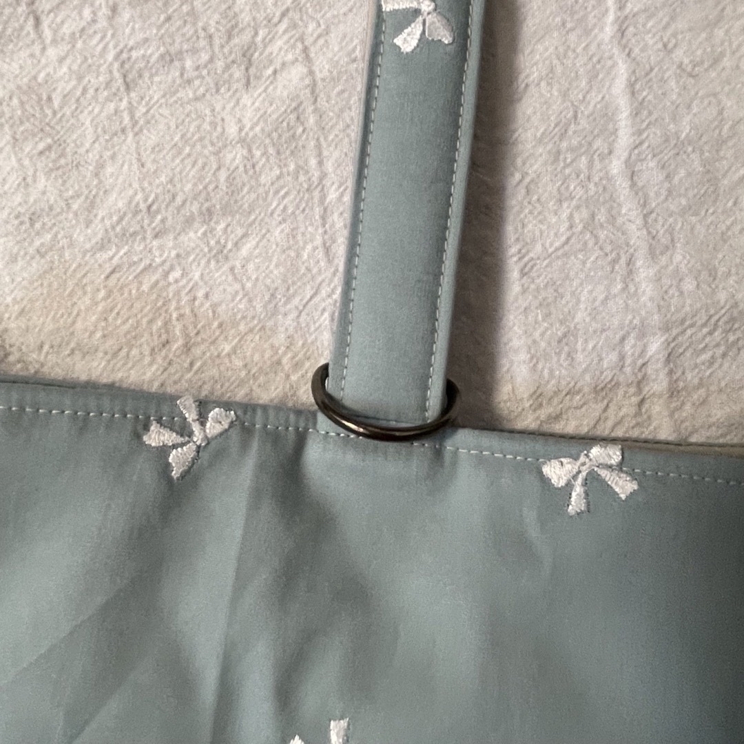 入園入学セット☆リボン刺繍 くすみブルー レッスンバッグ 上履き入れお着替え袋