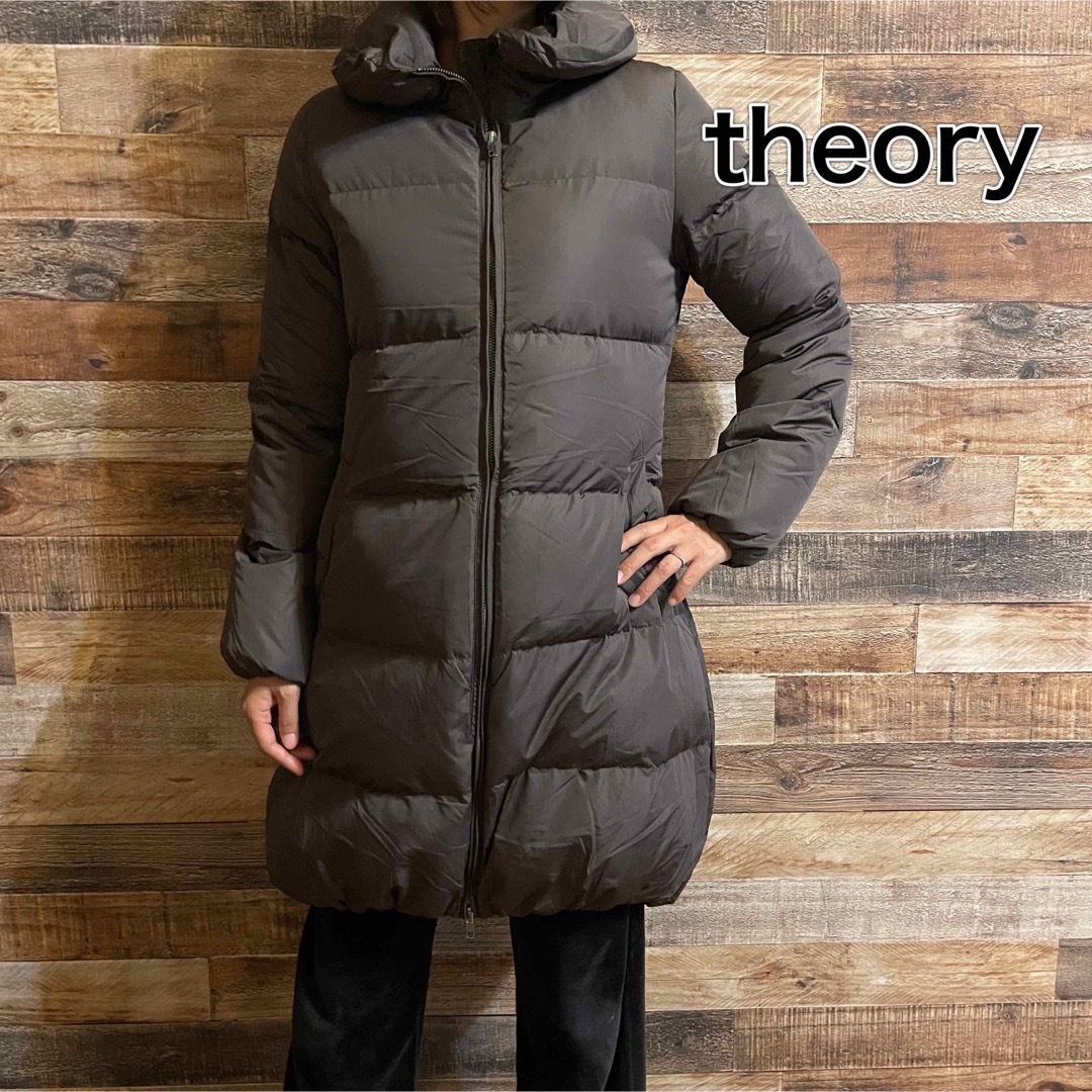 【美品】theory ダウンコート　レディース　Aライン　グレー　Sサイズ