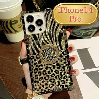 iphone ケース 14 プロ pro インパクト ゴールド ギャル ヒョウ柄(iPhoneケース)