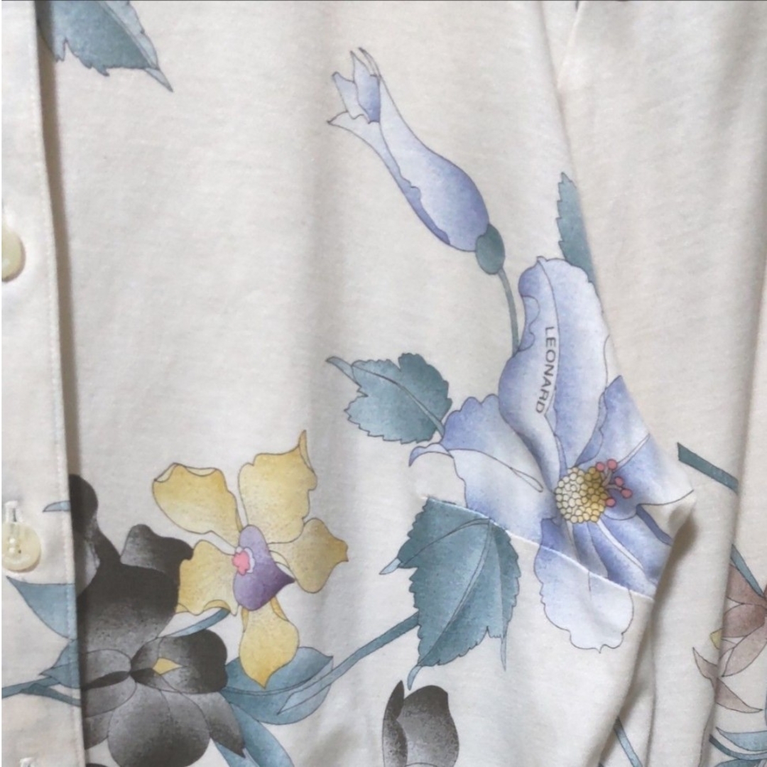 【86】LEONARD　良品✨コットン長袖シャツ　上品な綺麗なお花柄（総柄）