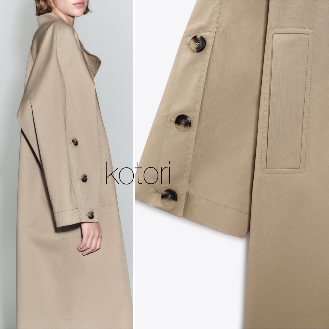 ZARA(ザラ)の新品　2023ss ZARA ボタン　オーバーサイズ　ロング　トレンチコート　S レディースのジャケット/アウター(トレンチコート)の商品写真