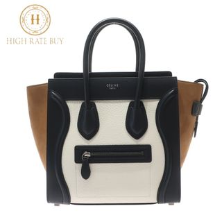 セリーヌ(celine)の【極美品】CELINE セリーヌ ラゲージ マイクロショッパー 167793AY2.01BC カーフレザー ヌバック ホワイト ネイビー ブラウン トリコロール レディース ハンドバッグ(ハンドバッグ)