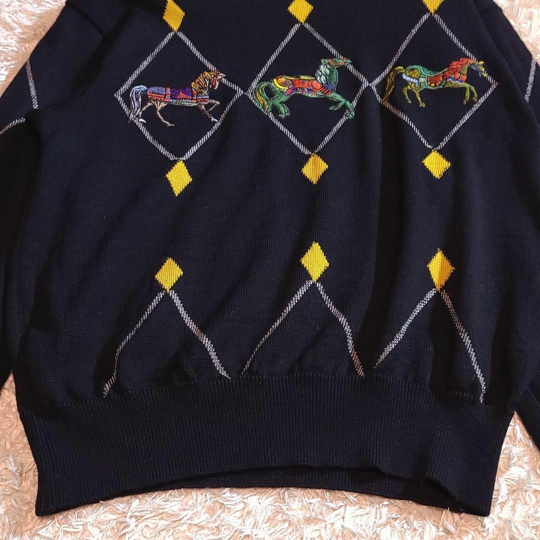 レオナールスポーツ ハイネック セーター ウール 馬刺繍 黒 XL相当 極美品