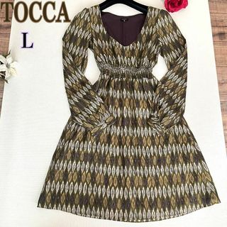 トッカ(TOCCA)の【たぬねこ様専用】TOCCA 長袖ワンピース　L  シルク100%  　総柄(ひざ丈ワンピース)