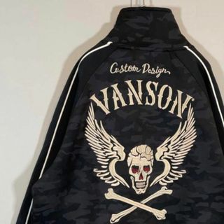 【美品】vanson バンソン　トラックジャケット　スカル　ゴールド　黒　XL