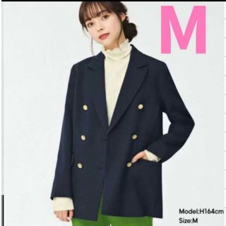 ジーユー(GU)のM ネイビー　ダブルブレストブレザー　新品　ユニクロ　ZARA H&M(テーラードジャケット)