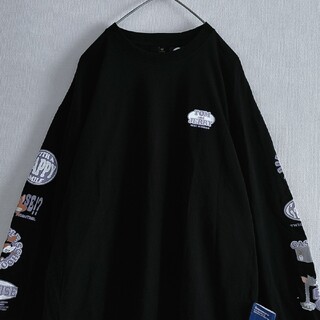 トムとジェリー　サイドラインロゴ　ロンT　オーバーサイズ　ブラック　韓国(Tシャツ(長袖/七分))