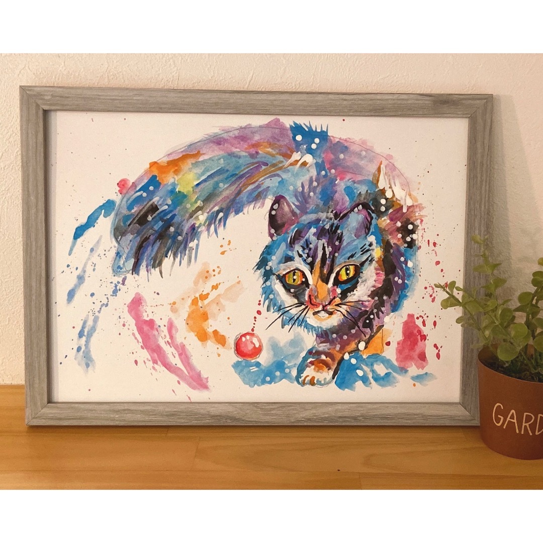 猫の絵画 エンタメ/ホビーの美術品/アンティーク(絵画/タペストリー)の商品写真