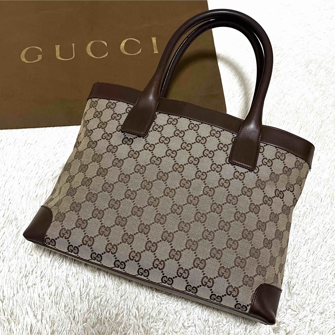 GUCCI グッチ トートバッグ GGキャンバス×レザー A4収納 ブラウン