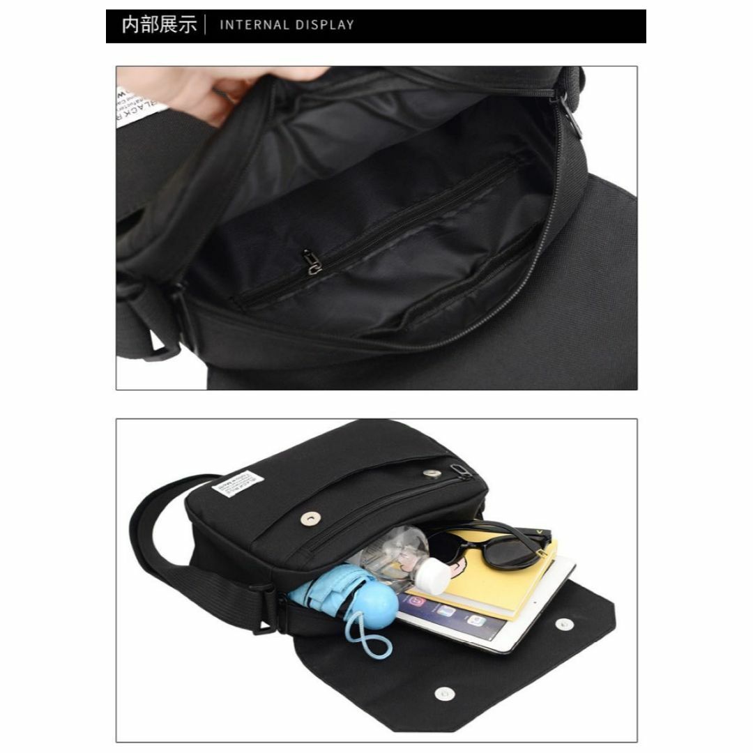 大容量　ショルダーバッグ　サコッシュ　斜め掛け　黒　ブラック　男女兼用　韓国 レディースのバッグ(ショルダーバッグ)の商品写真