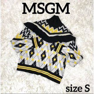 エムエスジイエム(MSGM)のMSGM フリル ニット タートルネック セーター アーガイル ハート Sサイズ(ニット/セーター)