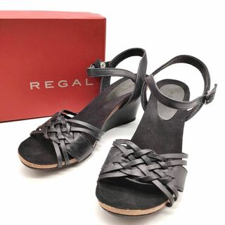 リーガル(REGAL)の【美品】REGAL サンダル 24.5 ブラック レザー ストラップ アミアミ(サンダル)