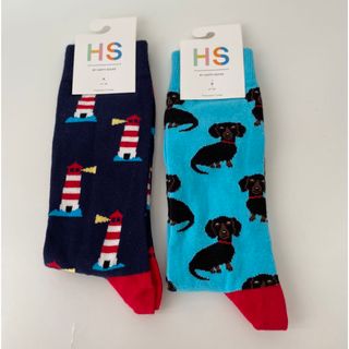 ハッピーソックス(Happy Socks)のハッピーソックス メンズ 靴下 2セット 犬 ドッグ 灯台 ネイビー ブルー(ソックス)