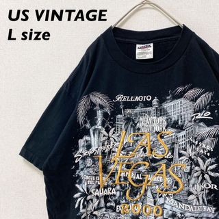 メキシコ製　半袖Tシャツ　ビッグプリント　ラスベガス　刺繍ロゴ　男女兼用　L(Tシャツ/カットソー(半袖/袖なし))