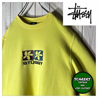 【STUSSY】人気デザイン　センターロゴ　アーチロゴ　黒/黄　スウェット