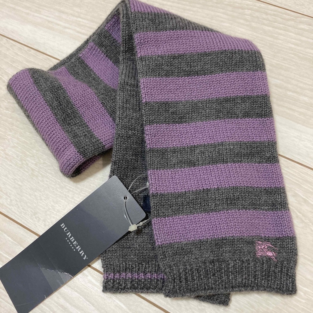 BURBERRY(バーバリー)のバーバリー　ロンドン　マフラー　グレイ　パープル　紫 キッズ/ベビー/マタニティのこども用ファッション小物(マフラー/ストール)の商品写真