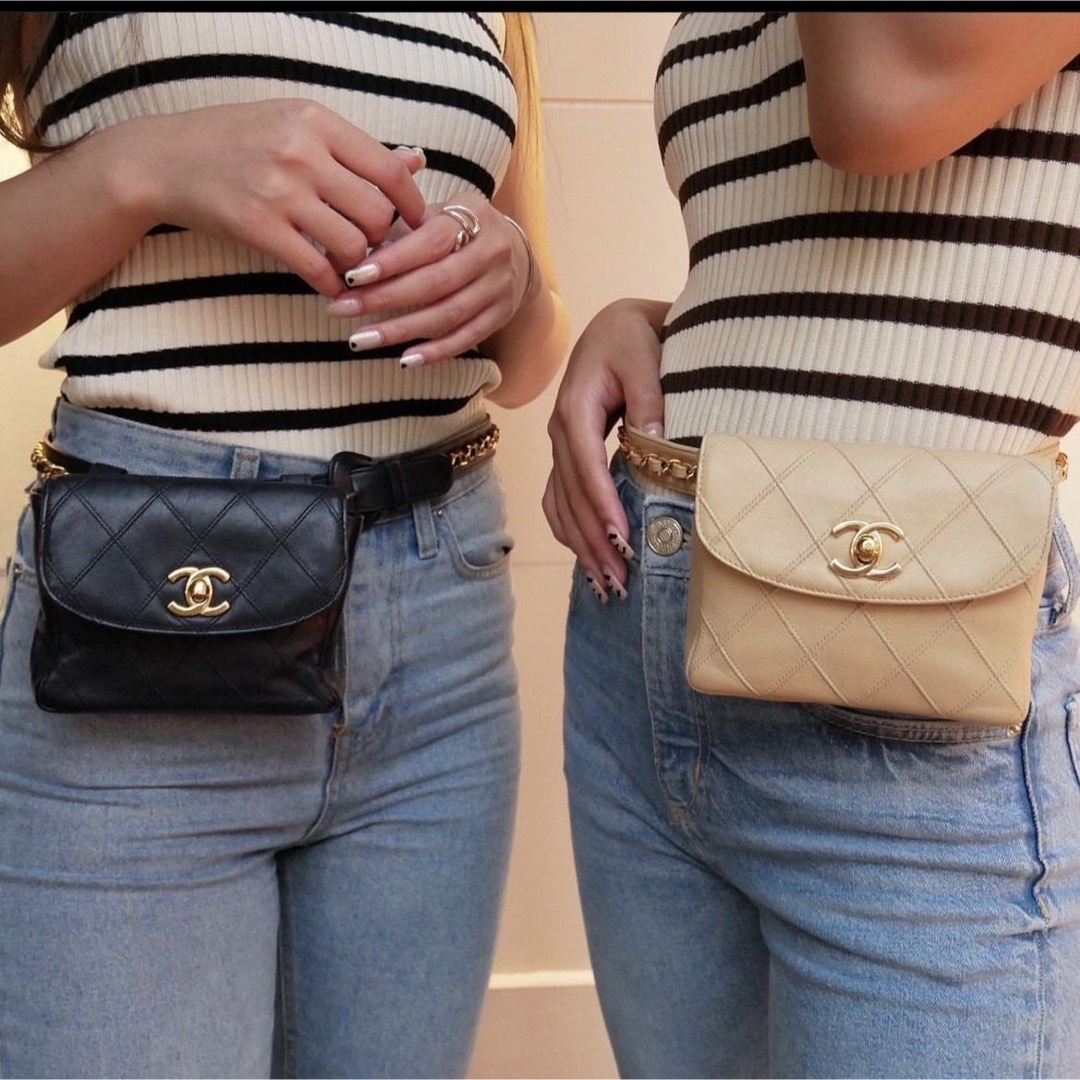CHANEL☆ビコローレ ウエストポーチ チェーンショルダー バッグ-