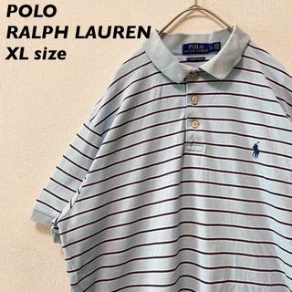 ポロラルフローレン(POLO RALPH LAUREN)のポロラルフローレン　半袖ポロシャツ　ラガー　ボーダー　刺繍ロゴ　男女兼用　L(ポロシャツ)