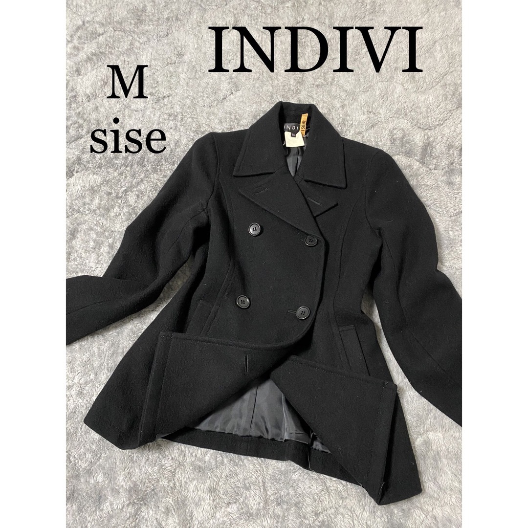 INDIVI カシミヤ100％コート　インディヴィ小さいサイズ　ブラック黒　5号