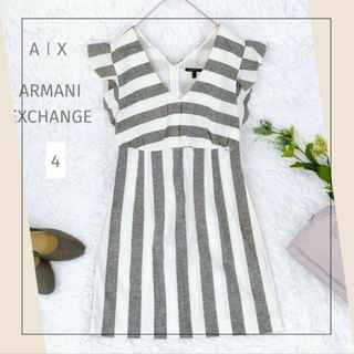 アルマーニエクスチェンジ(ARMANI EXCHANGE)のARMANIEXCHANGE／4／М相当　Vネックフリルストライプチュニック(チュニック)