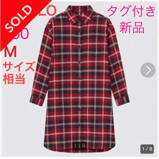 ユニクロ(UNIQLO)の売約済★新品★ユニクロ★フランネルチェックワンピース赤★160レディースM相当(ひざ丈ワンピース)