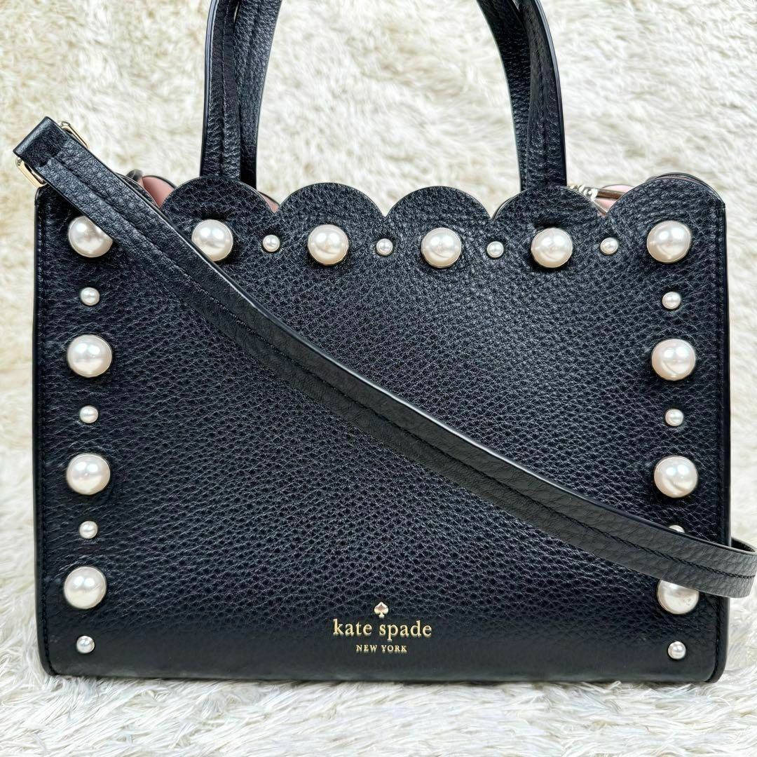 ハンドル立ち上がり9cm【値下げ】[美品］ケイトスペード katespade 2way レザー ブラック