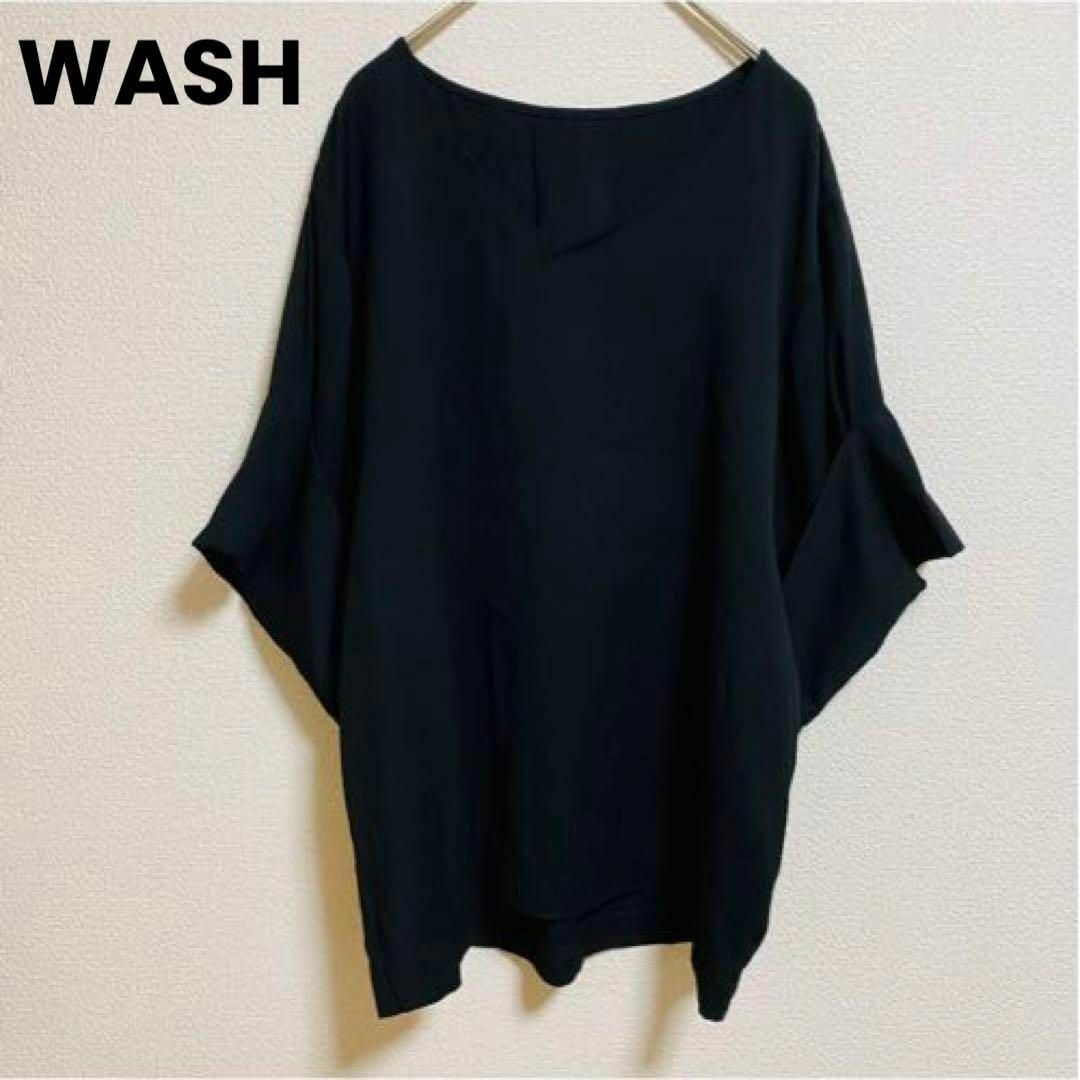 WASH(ウォッシュ)のst56 WASH トップス カットソー 黒 無地 シンプル レディースのトップス(カットソー(半袖/袖なし))の商品写真