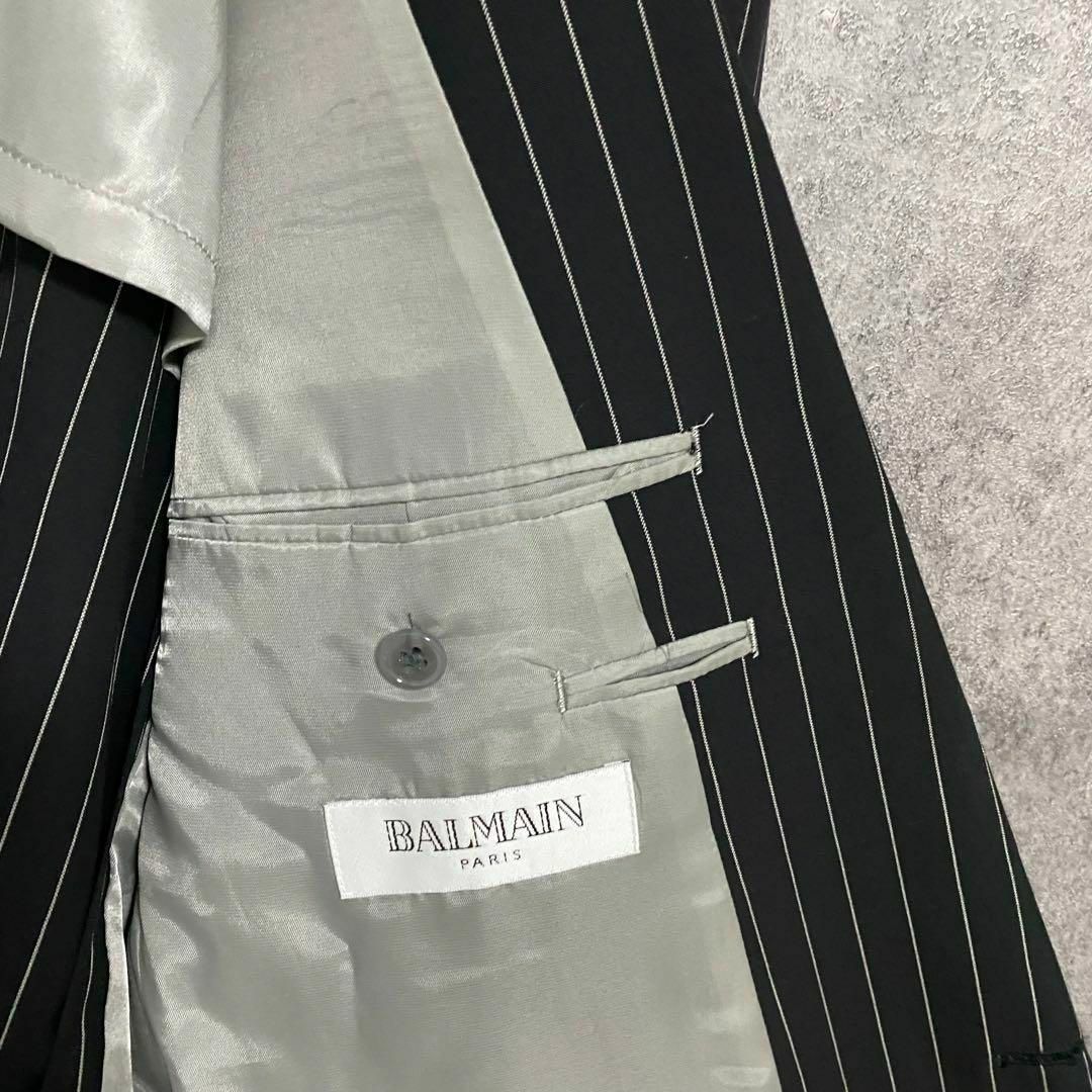 BALMAIN(バルマン)のバルマン　BALMAIN ストライプ　テーラードジャケット　メンズ　黒　古着 メンズのジャケット/アウター(テーラードジャケット)の商品写真