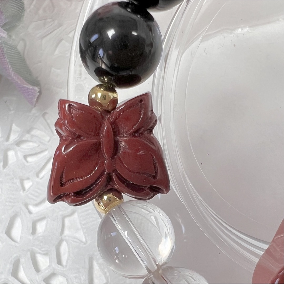 【赤瑪瑙 バラ ブレスレット】天然石 パワーストーン ハンドメイドのアクセサリー(ブレスレット/バングル)の商品写真