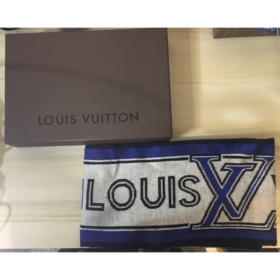 LOUIS VUITTON 100%ウール　マフラー　ブルー系