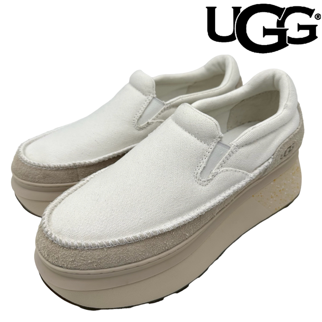 美品〉UGG アグ【24.5cm】マリン スリッポン 厚底 スニーカー 白-