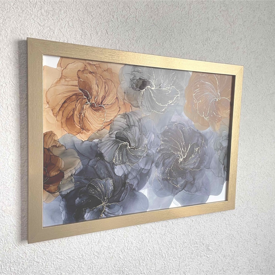 アルコールインクアート 原画《elegantflower navy brown》 ハンドメイドのインテリア/家具(アート/写真)の商品写真