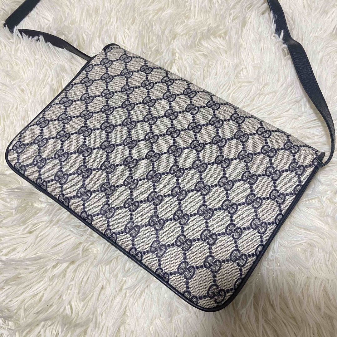 美品】GUCCI オールドグッチ ショルダー ネイビー GG柄 PVC-