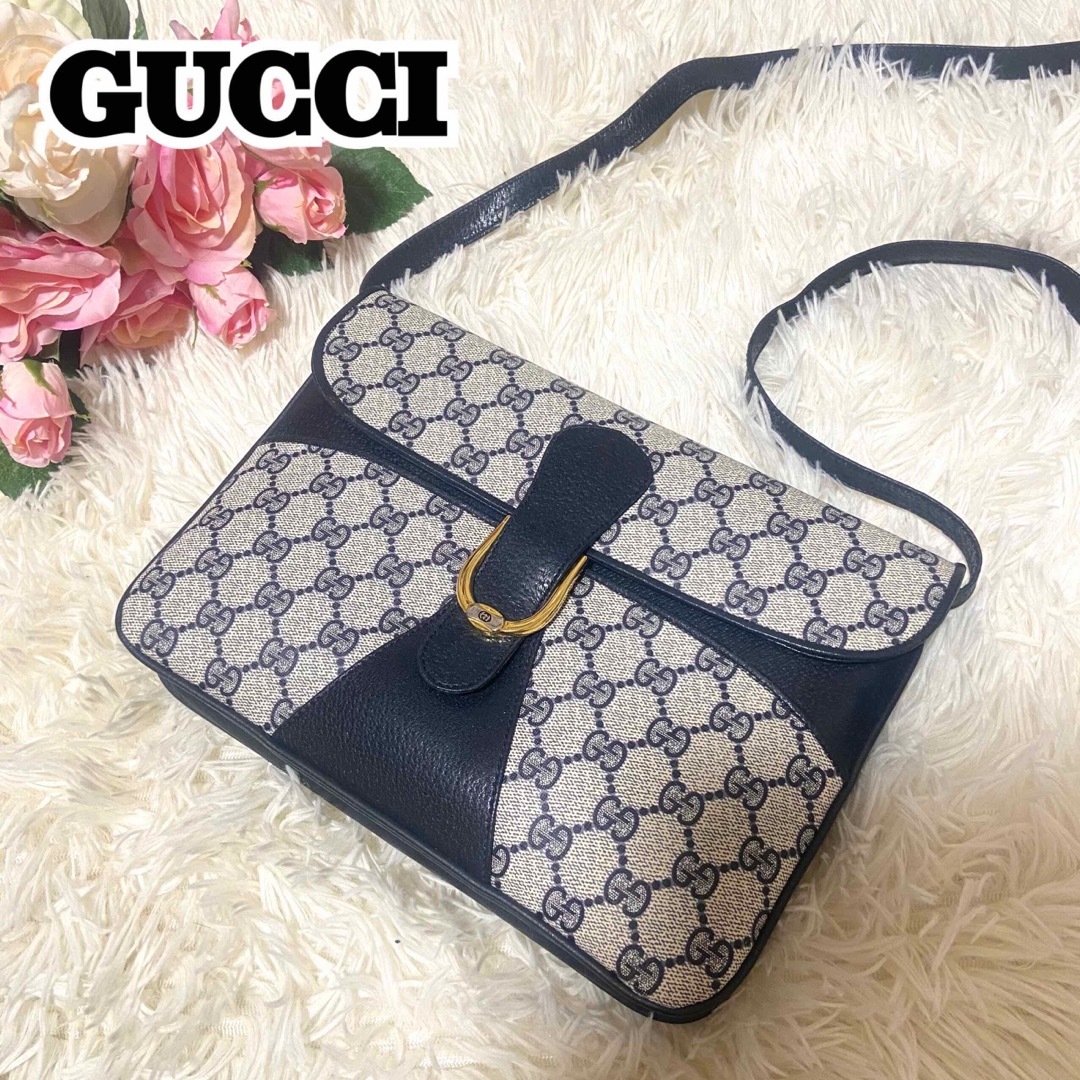 Gucci - 【美品】GUCCI オールドグッチ ショルダー ネイビー GG柄 PVC