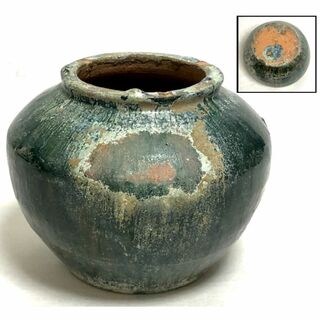 中国・後漢時代 1世紀 漢緑釉 緑釉壷 伝世品焼物 保証 ウブ品 WWTT206(陶芸)