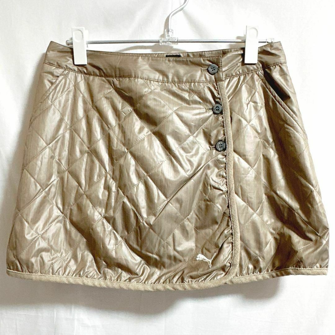 プーマ ゴルフ 中綿 チェック ゴールド ラップスカート インナーパンツ付き