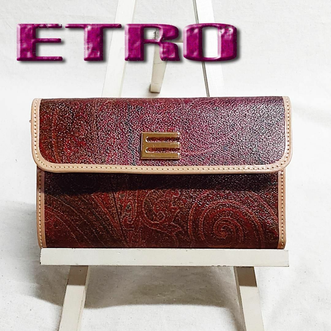 良品 ETRO エトロ 折財布 L字ファスナー Eロゴ金具 ペイズリー PVCのサムネイル