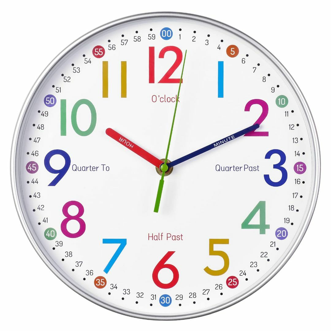 知育時計 壁掛け時計 子供 12時間表示 掛け時計 補助数字付き 時間学習 静音 インテリア/住まい/日用品のインテリア小物(置時計)の商品写真