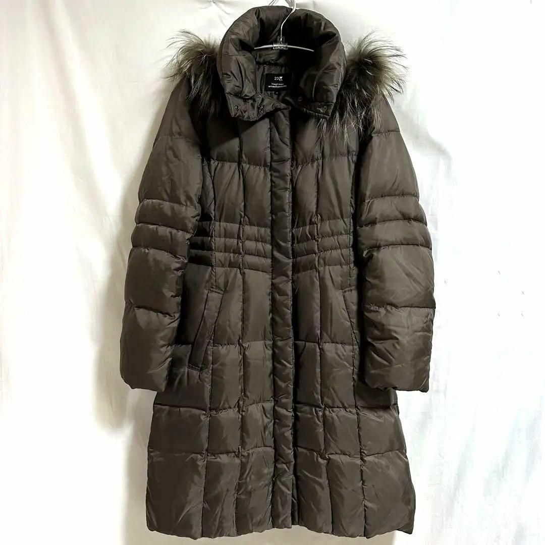 美品 INDIVI チャイニーズラクーンファー ロング ダウンコート Aライン 美品 INDIVI チャイニーズラクーンファー ロング ダウンコート Aライン