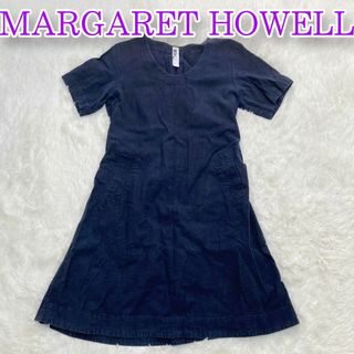 マーガレットハウエル(MARGARET HOWELL)のマーガレットハウエル MHL. リネンコットン ワンピース ひざ丈 半袖 2(ひざ丈ワンピース)