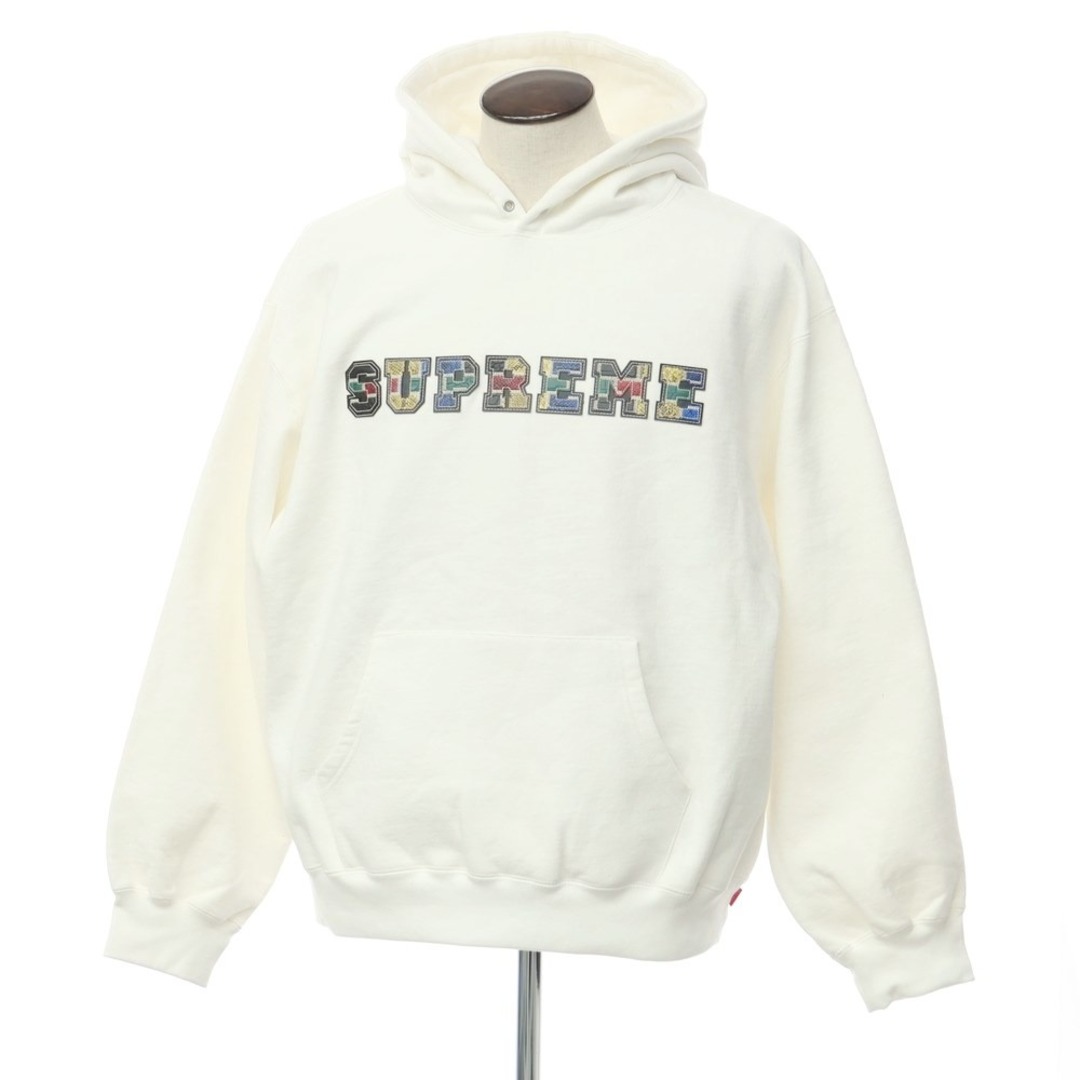 シュプリーム Supreme 2023年秋冬 Collegiate Patchwork Leather Hooded Sweatshirt コットンポリエステル プルオーバー パーカー ホワイト【サイズXL】【メンズ】