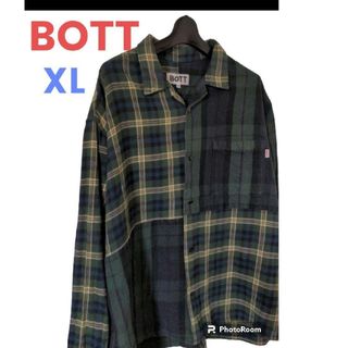 ボット　BOTT  メンズ　シャツ　チェック　緑　マルチカラー　XL 　人気(シャツ)