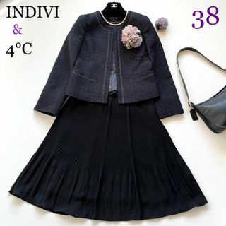 INDIVI - 美品❋INDIVI♡４℃ ノーカラー ツイードジャケット スカート