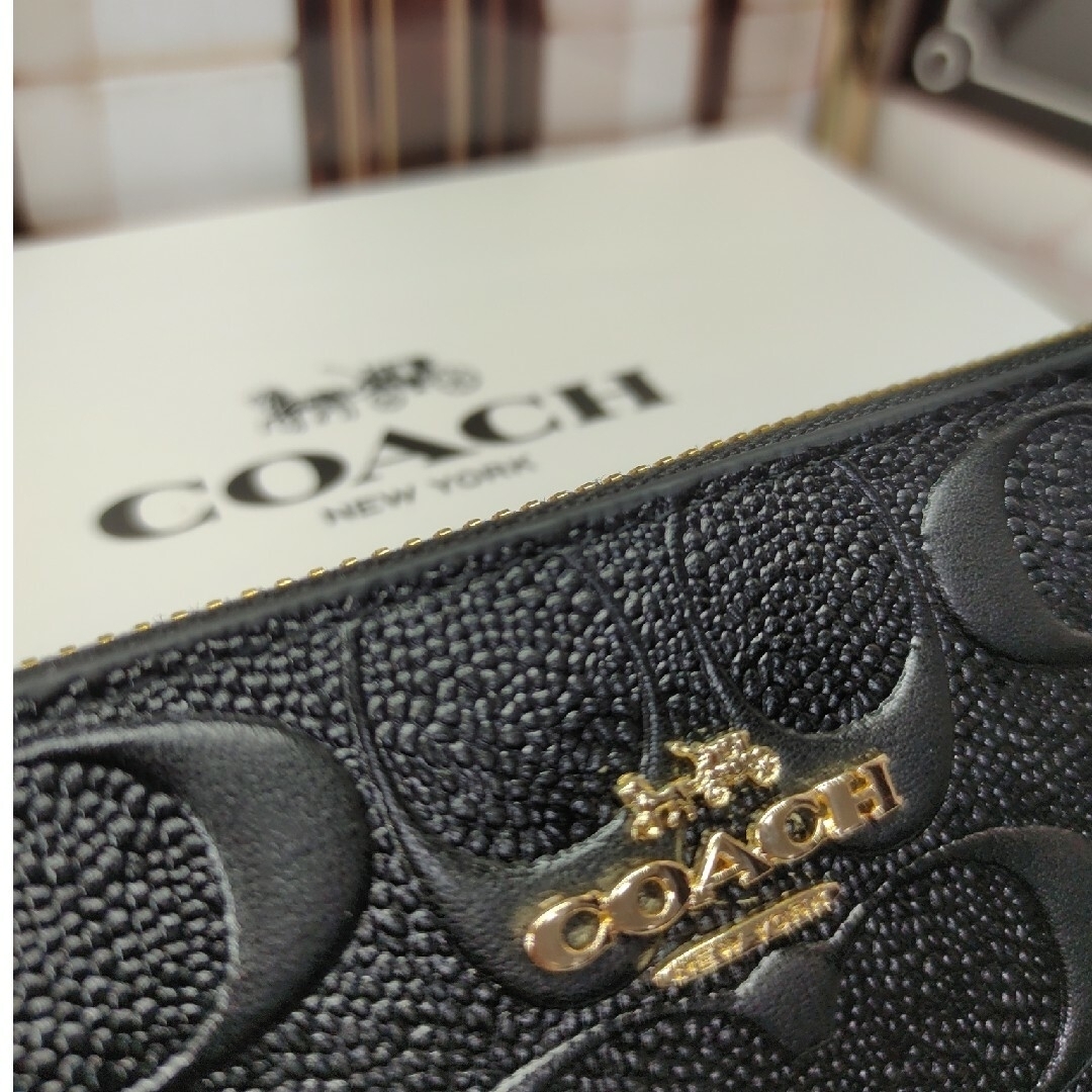 新品♥COACH 長財布 エンボス 黒 ブラック 型押しレザー