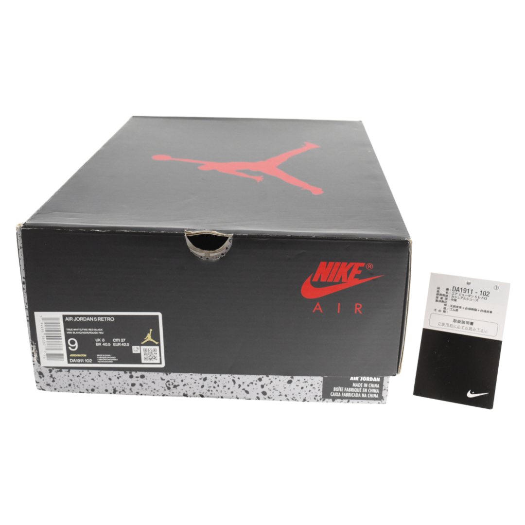 NIKE ナイキ AIR JORDAN 5 RETRO FIRE RED DA1911-102 エアジョーダン5 レトロ ファイアレッド ハイカットスニーカー ホワイト /レッド US9/27cm