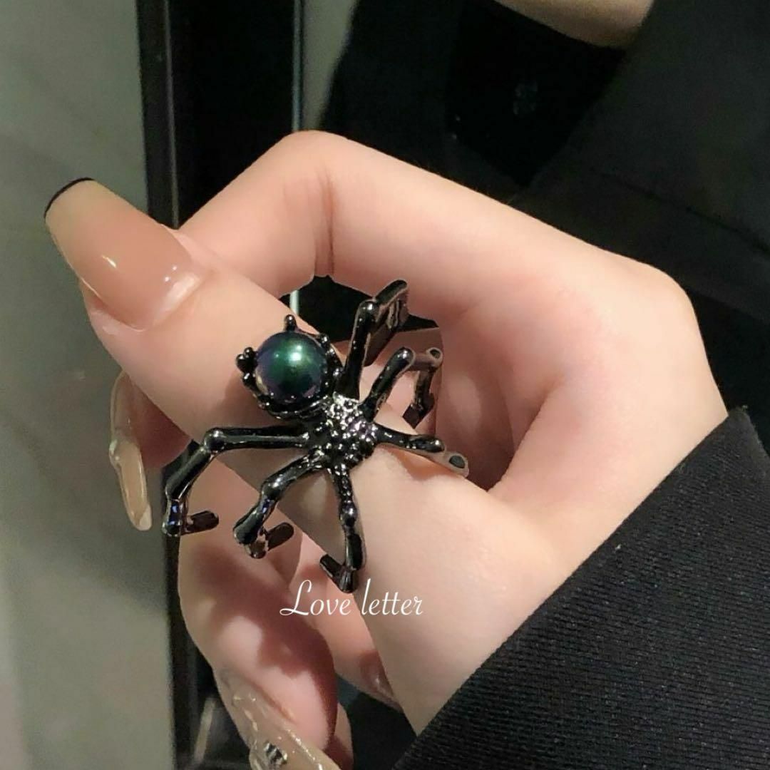 No.328A スパイダーリングカフ指輪 ダークグレー 韓国 蜘蛛 地雷 パンク レディースのアクセサリー(リング(指輪))の商品写真