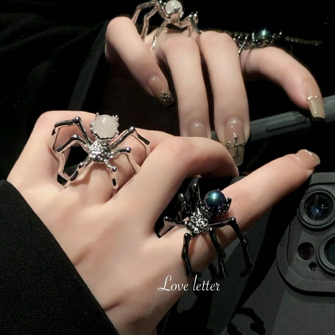 No.328A スパイダーリングカフ指輪 ダークグレー 韓国 蜘蛛 地雷 パンク レディースのアクセサリー(リング(指輪))の商品写真