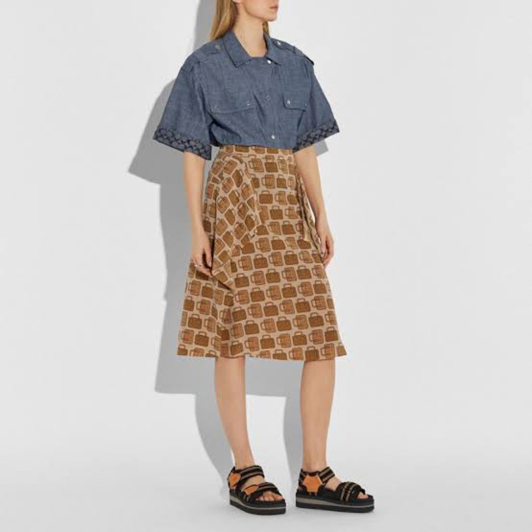 COACH(コーチ)の【COACH】Bag print Draped Midi Skirt レディースのスカート(ひざ丈スカート)の商品写真