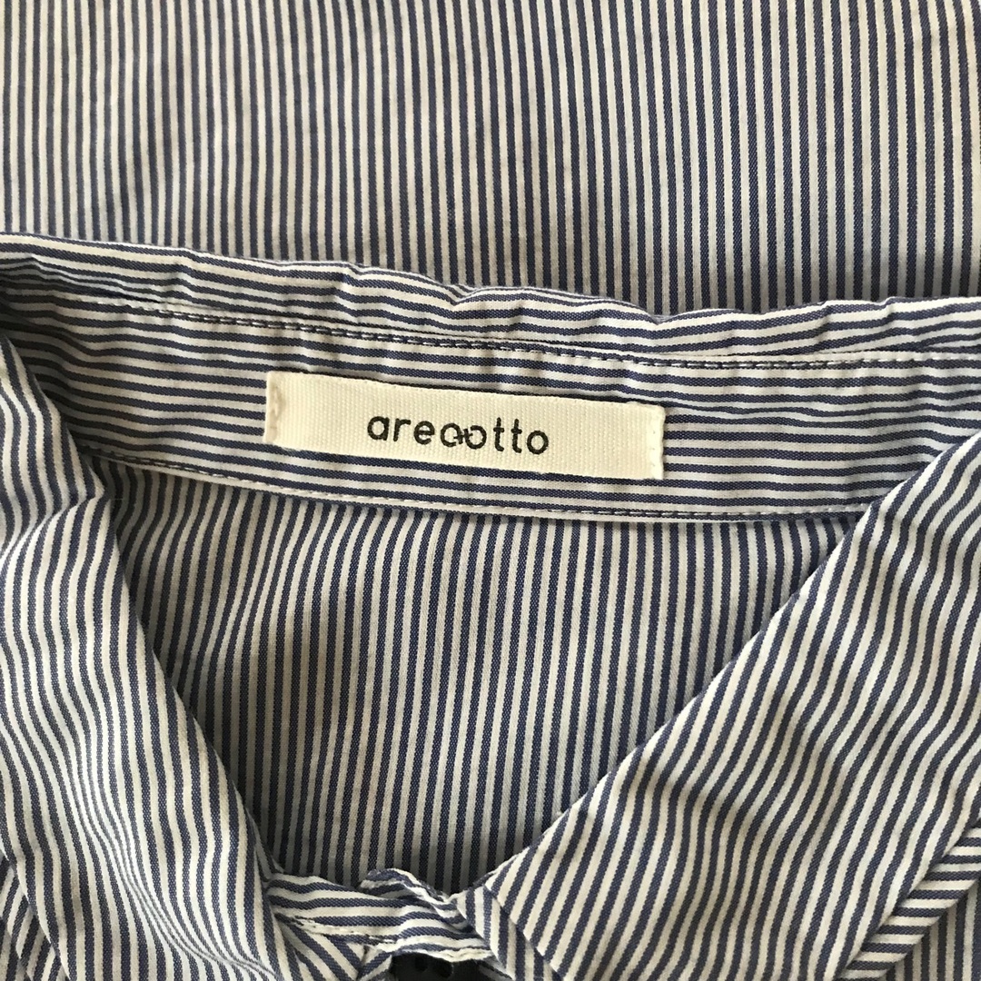 ストライプブラウス フリル ワイドスリーブ リボン シャツ 韓国服 レディースのトップス(シャツ/ブラウス(長袖/七分))の商品写真